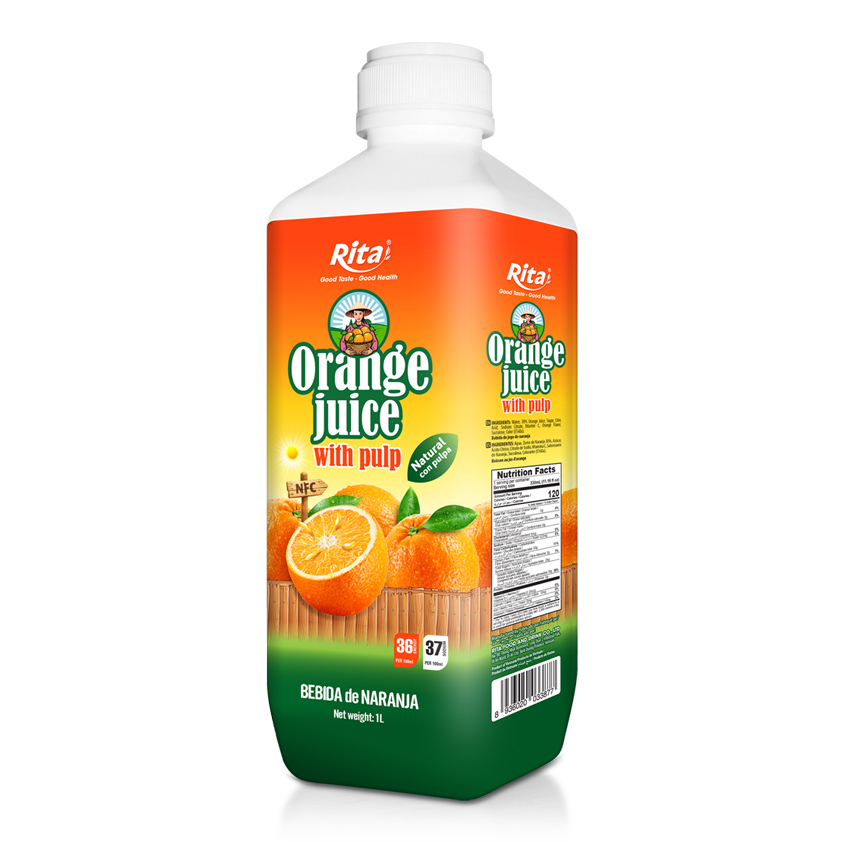 Fruit Juice Natural And Pure 1L PP Bottle Orange Juice With Pulp Drink